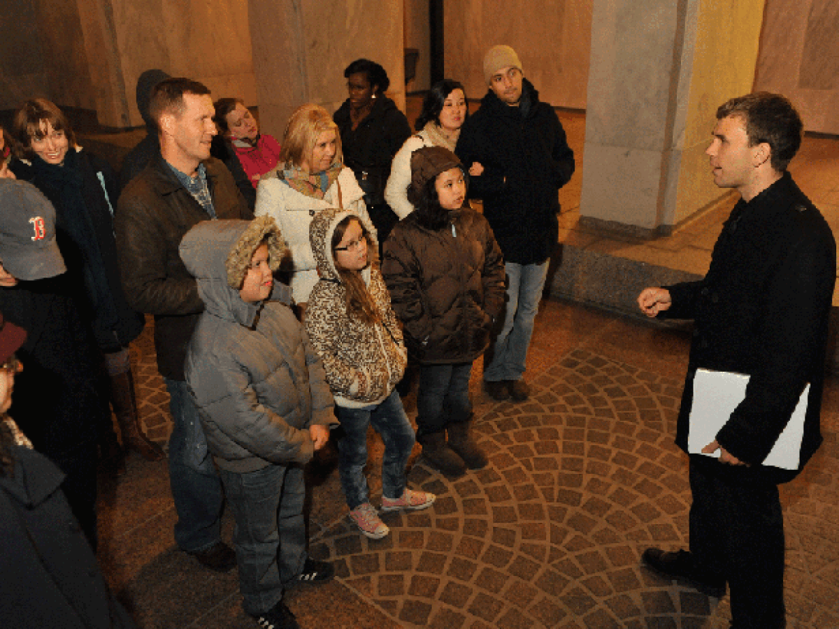 a group of people standing in a room